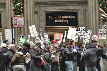Protest at Bank of America Center in Chicago on Dec. 10, 2008